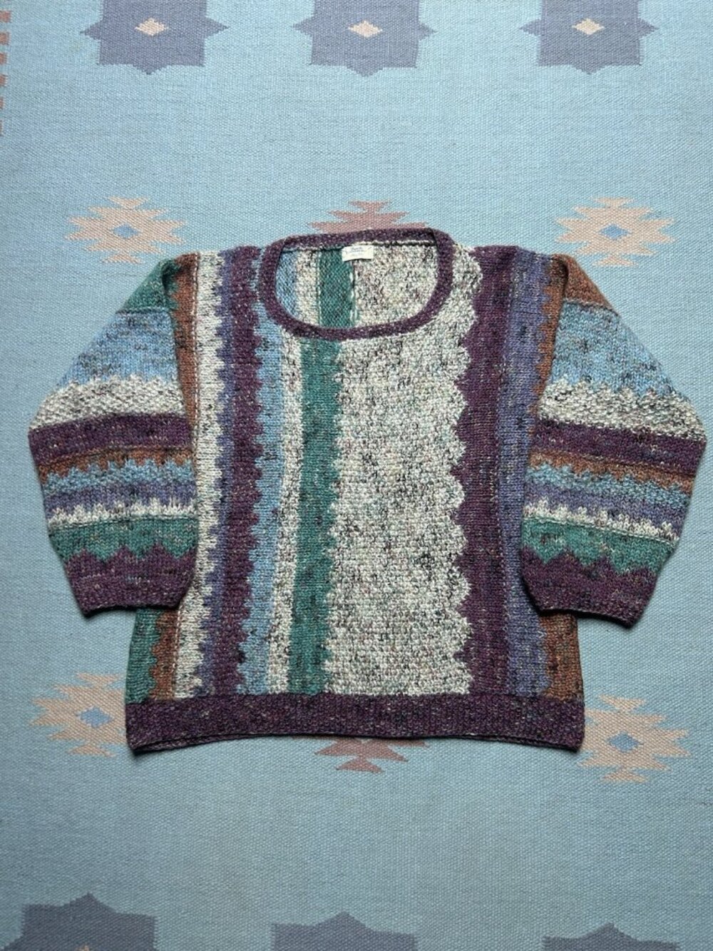 Vintage wool knit sweater handmade multicolor pullover women’s large